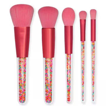 New 5pcs Candy Makeup Brush Color Plastic Particles Transparent Handle Makeup Brush Set